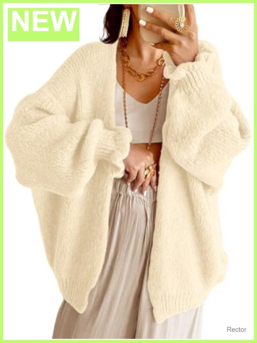 Womens Oversized Chunky Knit Open Front Cardigan Lantern Sleeve Fall Sweater